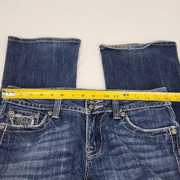 Miss Me Medium Wash Boot Cut Denim Jeans  Black lace And Jewel Embellishments - Picture 10 of 13